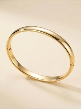 14K Gold Plated Bangle Bracelet Water Resistant Rhodium Finish - 57 mm